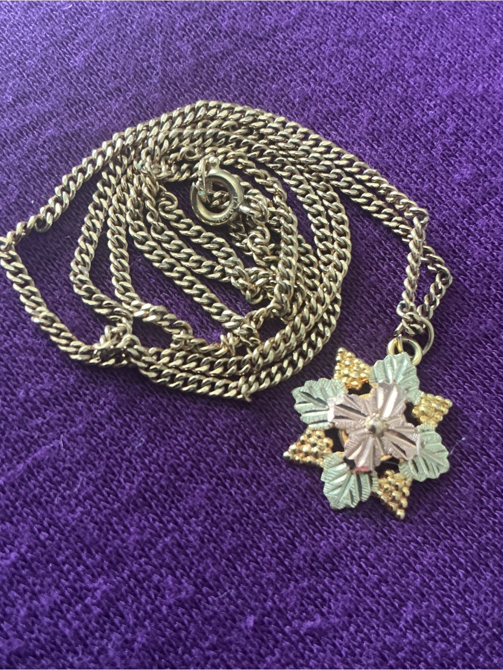 10K BLACK HILLS GOLD Flower Leaf Necklace